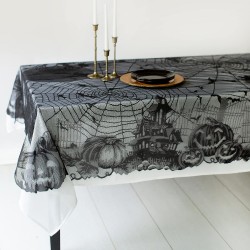 Spooky Spirits Web Lace Fabric Halloween Tablecloth, Halloween Table Cloth