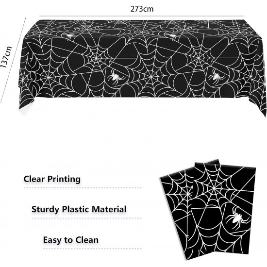 Tablecloth for Halloween Party Decorations, 2 Pack Plastic Halloween Table Covers , Spill-Proof Spider Web Table Cloth for Halloween Decor