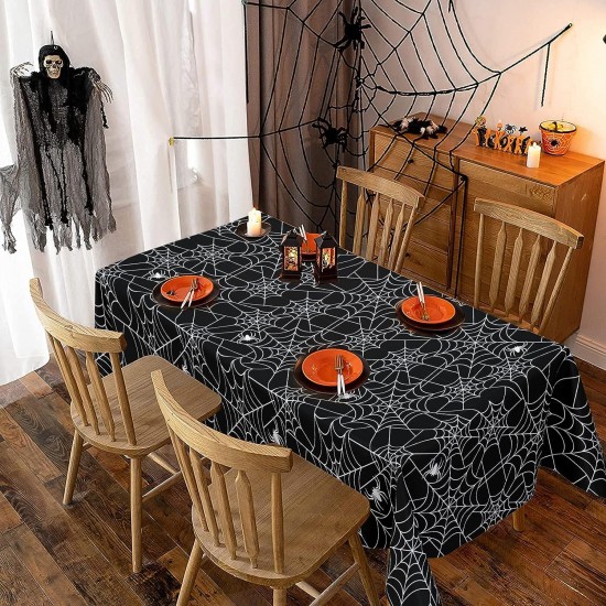 Tablecloth for Halloween Party Decorations, 2 Pack Plastic Halloween Table Covers , Spill-Proof Spider Web Table Cloth for Halloween Decor