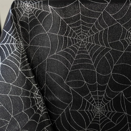Halloween Twinkle Spider Web Metallic Fabric Halloween Table Runner, Easy Care, for Dinners & Parties