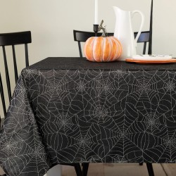 Halloween Twinkle Spider Web Metallic Fabric Halloween Table Runner, Easy Care, for Dinners & Parties