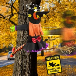 Crashing Witch Decor, Halloween Decorations Clearance Outdoor Witch Props Ornaments, Hanging into Tree/Porch Pole/Door/Indoor/Yard, with Adjustable Band, Outside Garden Funny Witches Flying Crashed