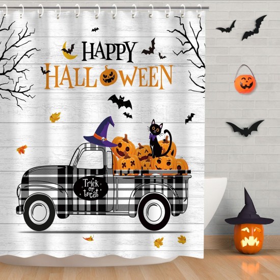 Halloween Shower Curtain for Bathroom Cute Halloween Pumpkin Shower Curtain Set, Ghost Shower Curtain Set , Cute Ghosts Holiday Pumpkin Shower Curtains Set, with 12 Hooks, 72''W X 72''H