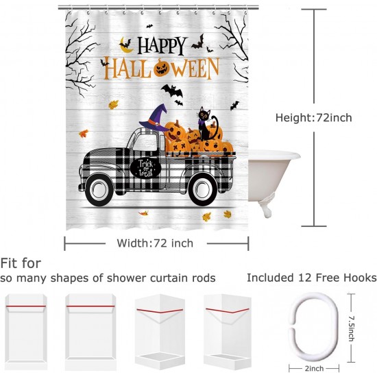 Halloween Shower Curtain for Bathroom Cute Halloween Pumpkin Shower Curtain Set, Ghost Shower Curtain Set , Cute Ghosts Holiday Pumpkin Shower Curtains Set, with 12 Hooks, 72''W X 72''H