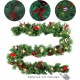 9 FT LED Christmas Garland with Pinecones Red Berries Bows Christmas Balls Candies, Multi-Function Christmas Garland with 50 Warm White LED Lights, 180 Branch Tips