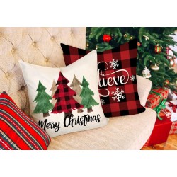 Buffalo Christmas Pillow Covers  Set of 4 Red Black Farmhouse Christmas Decorations Winter Holiday Decor Throw Cushion Case for Home Couch