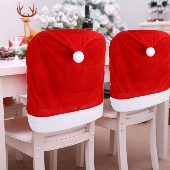 Red Hat Dining Chair Slipcovers,Christmas Chair Back Covers Kitchen Chair Covers for Christmas Holiday Festival Decoration