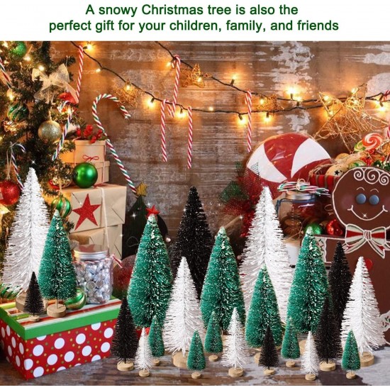 30Pcs Mini Christmas Trees, Artificial Christmas Tree Bottle Brush Trees Christmas , Sisal Snow Trees with Wooden Base for Christmas Decor