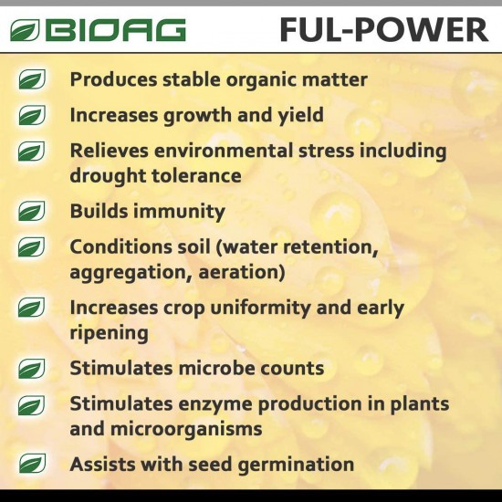 BioAg Ful-Power Liquid Organic Humic Acid Amendment | Increases Yield, Nutrient Uptake, Growth in Hydroponics, Soil, Soilless Media | Plant Food for Lawn, Hemp, Vegetables, Fruits, Flowers (2.5 gal)