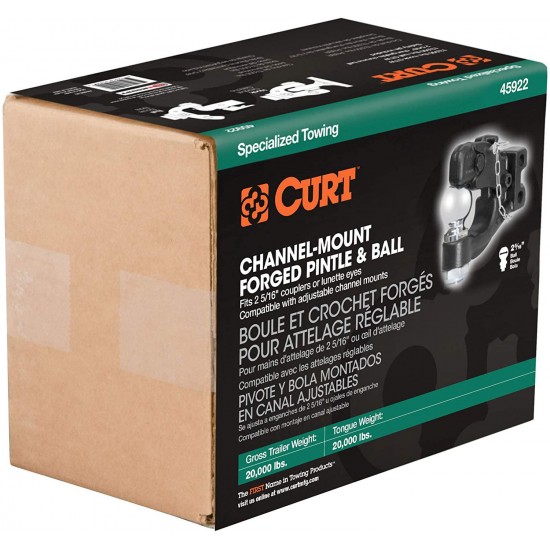 CURT 45922 Channel Mount Pintle Attachment with 2-5/16-Inch Ball, 20,000 lbs, Shank Required