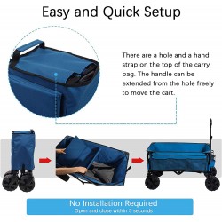 Timber Ridge Folding Wagon Collapsible Utility Big Wheels Shopping Cart for Beach Outdoor Camping Garden All Terrain, Heavy Duty Portable Grocery Cart with Side Bag, Cup Holders