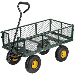 VIVOHOME Heavy Duty 1100 Lbs Capacity Mesh Steel Garden Cart Folding Utility Wagon with Removable Sides and 10 Inch Wheels (Green)