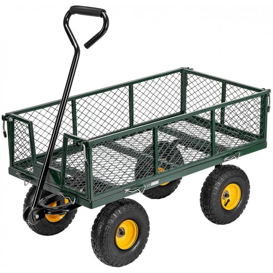 VIVOHOME Heavy Duty 1100 Lbs Capacity Mesh Steel Garden Cart Folding Utility Wagon with Removable Sides and 10 Inch Wheels (Green)