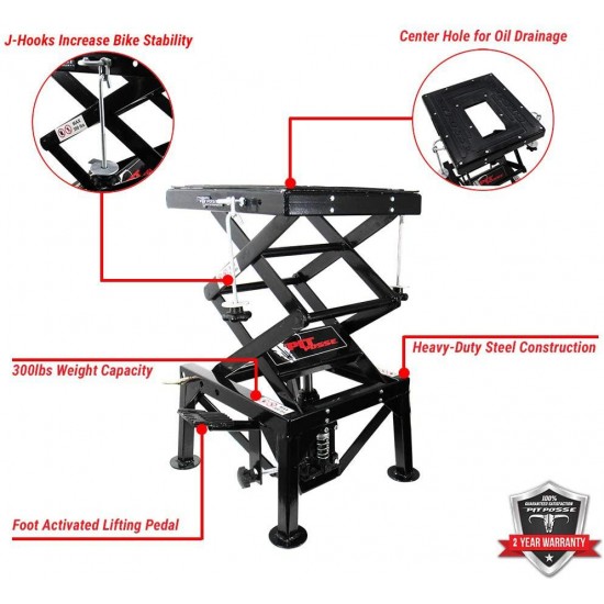 Pit Posse PP2551 Motorcycle ATV Scissor Floor Jack Lift Table Stand - 13 Inches Thru 36-Inch-High - Stable - Safe - Comfortable - 2 Years Warranty