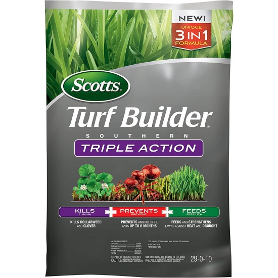 Scotts 26008A Turf Builder Southern Triple Action, 26.84 lb. - Kills Dollarweed and Clover, Prevents and Kills Fire Ants, Feeds and Strengthens Lawns - Covers up to 8,000 sq. ft.,Brown/A