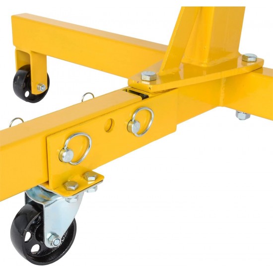 JEGS Folding Engine Stand | Yellow Finish | 1250 LBS Capacity | 360 Degree Adjustable Mounting Head | 5 Ball-Bearing Swivel Caster Wheels | Heavy-Duty Square Steel Frame