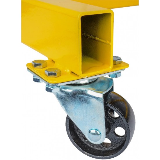 JEGS Folding Engine Stand | Yellow Finish | 1250 LBS Capacity | 360 Degree Adjustable Mounting Head | 5 Ball-Bearing Swivel Caster Wheels | Heavy-Duty Square Steel Frame