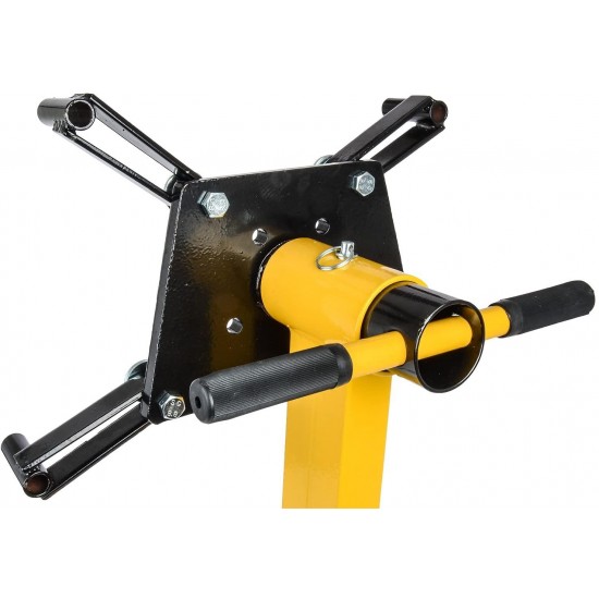 JEGS Folding Engine Stand | Yellow Finish | 1250 LBS Capacity | 360 Degree Adjustable Mounting Head | 5 Ball-Bearing Swivel Caster Wheels | Heavy-Duty Square Steel Frame