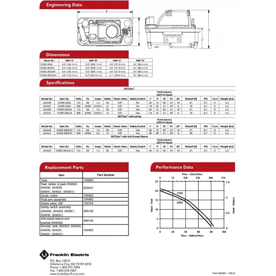Little Giant 554542 VCMX-20ULS-C 84 GPH 115V Automatic Condensate Removal Pump