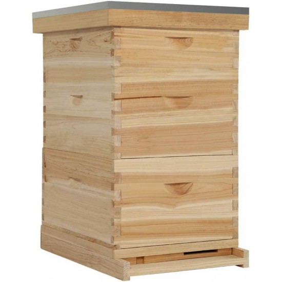 MorNon Natural Bee Hive 10 Frame Includes Frames and Foundations Wooden Beehive with Metal Roof (3-Layer)