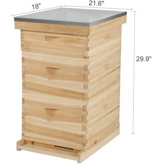 MorNon Natural Bee Hive 10 Frame Includes Frames and Foundations Wooden Beehive with Metal Roof (3-Layer)