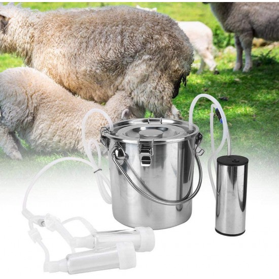 5L Electric Milking Machine Kit, Household Electric Sheep Goat Cow Milking Machine Minitype Portable Stainless Steel Double Head Milker