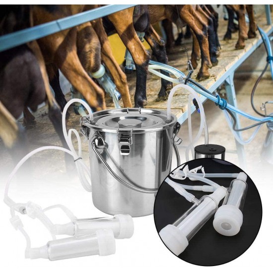 5L Electric Milking Machine Kit, Household Electric Sheep Goat Cow Milking Machine Minitype Portable Stainless Steel Double Head Milker