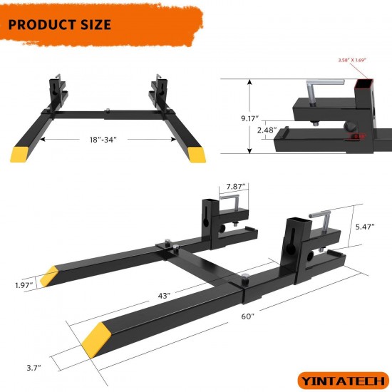 YINTATECH 4000lbs Clamp on Pallet Forks 60