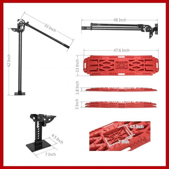 FieryRed Jack with 2pcs Recovery Traction Tracks Built-in Jack Lift Base - 48 Inch Jack with Traction Boards for Sand Mud Snow Track Tire Ladder 4X4