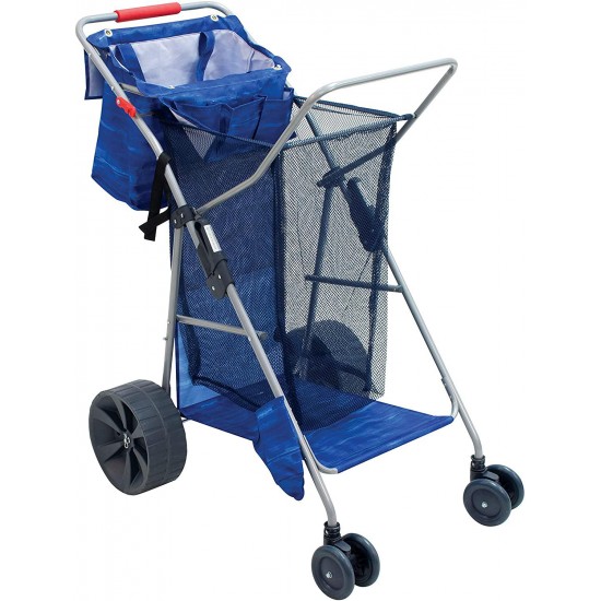 Rio Brands Beach Wonder Wheeler Deluxe Beach Utility Foldable Cart, Blue