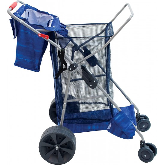 Rio Brands Beach Wonder Wheeler Deluxe Beach Utility Foldable Cart, Blue