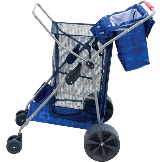 Rio Brands Beach Wonder Wheeler Deluxe Beach Utility Foldable Cart, Blue