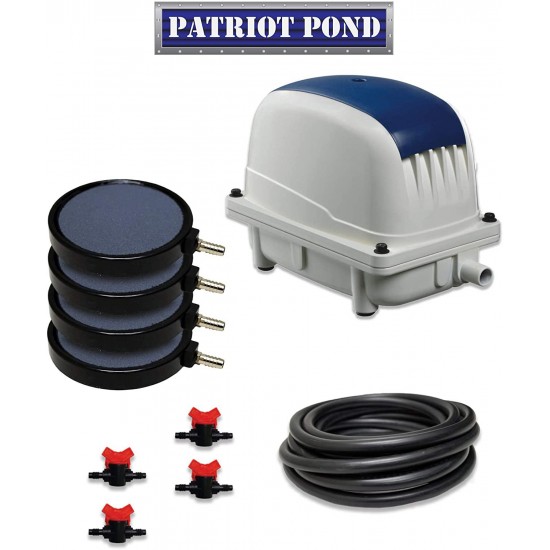 HALF OFF PONDS Patriot Pond Subsurface Aeration System with 5.3 Cubic Feet per Minute Air Pump, 50' Weighted Tubing, (4) 8