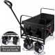 BEAU JARDIN Folding Wagon Cart 300 Pound Capacity Collapsible Utility Camping Grocery Canvas Portable Rolling Lightweight Outdoor Garden Sports Heavy Duty Shopping Wide All Terrain Beach Wheel Black