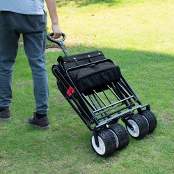 BEAU JARDIN Folding Wagon Cart 300 Pound Capacity Collapsible Utility Camping Grocery Canvas Portable Rolling Lightweight Outdoor Garden Sports Heavy Duty Shopping Wide All Terrain Beach Wheel Black