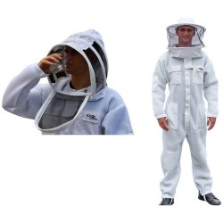 OZ ARMOUR Beekeeping Suit Ventilated Double MESH with Free Cow Hide Ventilated Gloves Fencing Style Veil (Large)