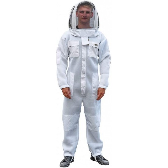 OZ ARMOUR Beekeeping Suit Ventilated Double MESH with Free Cow Hide Ventilated Gloves Fencing Style Veil (Large)