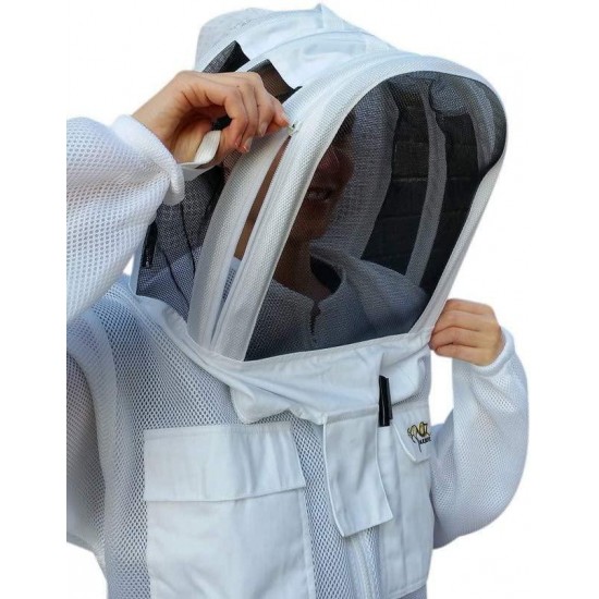 OZ ARMOUR Beekeeping Suit Ventilated Double MESH with Free Cow Hide Ventilated Gloves Fencing Style Veil (Large)