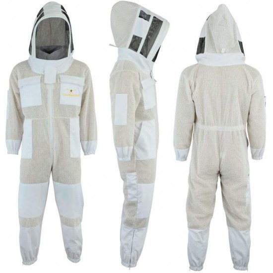 Sting Proof Premium 3 Layer Unisex White Mesh Beekeeping Suit Ultra Ventilated Beekeeping Suit Fencing Veil-L