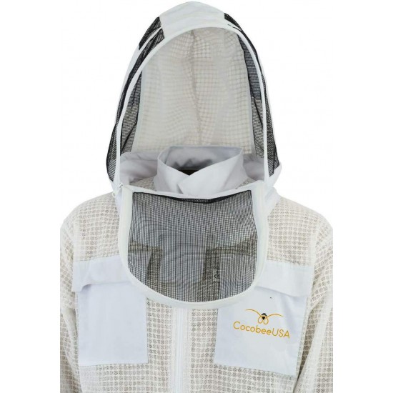 Sting Proof Premium 3 Layer Unisex White Mesh Beekeeping Suit Ultra Ventilated Beekeeping Suit Fencing Veil-L