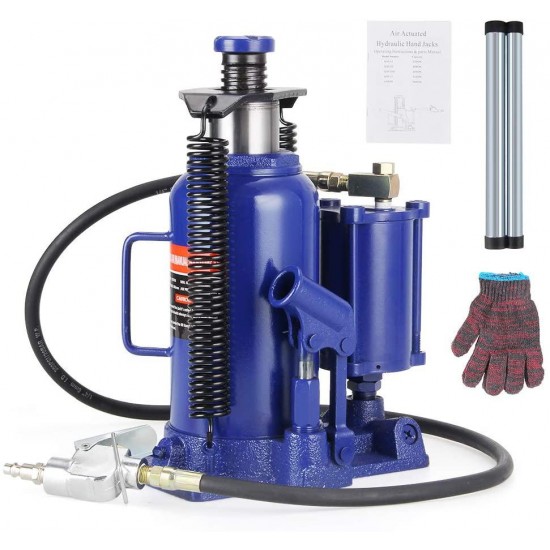 Anbull 20 Ton Air Hydraulic Bottle Jack, Blue Pneumatic Hydraulic Bottle Jack with Manual Hand Pump for Heavy Duty Auto Truck Repair