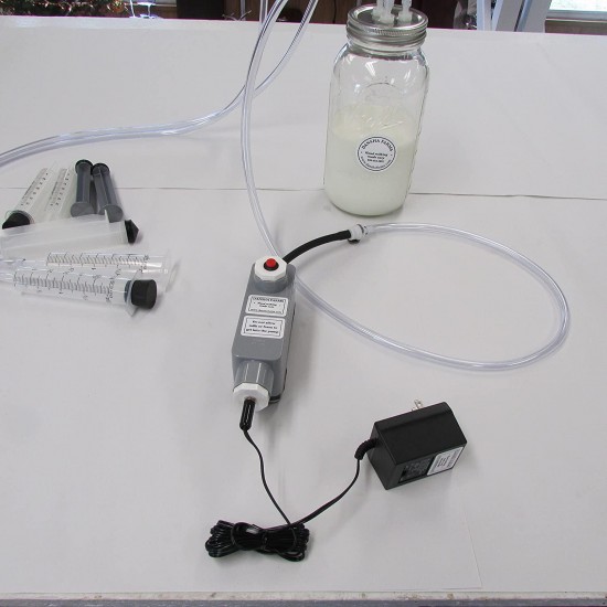 Milk Machine Vacuum-Manual Pulse 1/2 Gallon 2 Teat Goat Sheep Cow 12 Volt with Power Supply Patent US9,635,830 B2