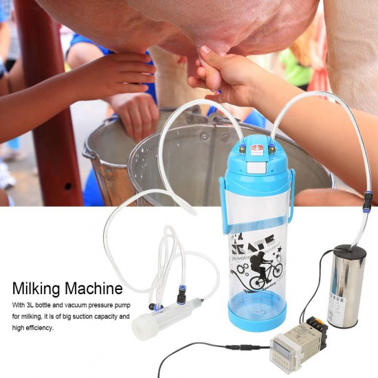 Electric Milking Machine,3L Fresh-Keeping Bottle Small Household Portable Electric Milking Machine Electric Bucket Milk Cutter Sheep Feedin Milker Impulse Type for Sheep Cows Goat Milking Kit