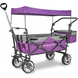 WonderFold Outdoor Push Pull Utility Folding Wagon with Removable Canopy and Foot Brakes, Heavy-Duty Collapsible Cart (Purple)