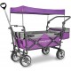 WonderFold Outdoor Push Pull Utility Folding Wagon with Removable Canopy and Foot Brakes, Heavy-Duty Collapsible Cart (Purple)