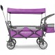 WonderFold Outdoor Push Pull Utility Folding Wagon with Removable Canopy and Foot Brakes, Heavy-Duty Collapsible Cart (Purple)