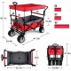 BEAU JARDIN Folding Push Wagon Cart with Canopy Collapsible Utility Camping Grocery Canvas Fabric Sturdy Portable Rolling Lightweight Buggies Outdoor Garden Sport Heavy Duty Shopping Wide Wheel Red