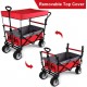 BEAU JARDIN Folding Push Wagon Cart with Canopy Collapsible Utility Camping Grocery Canvas Fabric Sturdy Portable Rolling Lightweight Buggies Outdoor Garden Sport Heavy Duty Shopping Wide Wheel Red