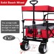 BEAU JARDIN Folding Push Wagon Cart with Canopy Collapsible Utility Camping Grocery Canvas Fabric Sturdy Portable Rolling Lightweight Buggies Outdoor Garden Sport Heavy Duty Shopping Wide Wheel Red