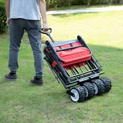 BEAU JARDIN Folding Push Wagon Cart with Canopy Collapsible Utility Camping Grocery Canvas Fabric Sturdy Portable Rolling Lightweight Buggies Outdoor Garden Sport Heavy Duty Shopping Wide Wheel Red